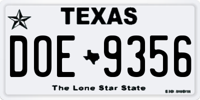 TX license plate DOE9356