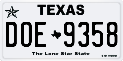 TX license plate DOE9358