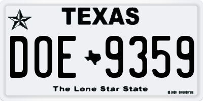 TX license plate DOE9359