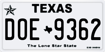 TX license plate DOE9362