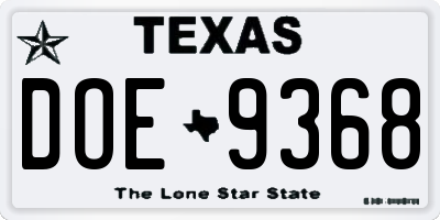 TX license plate DOE9368