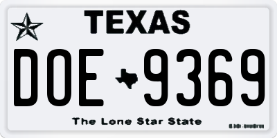 TX license plate DOE9369