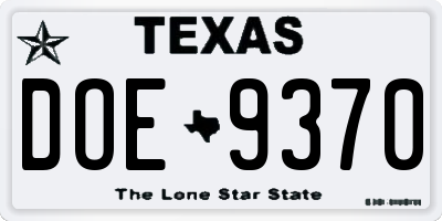 TX license plate DOE9370