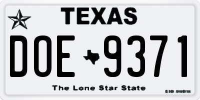 TX license plate DOE9371