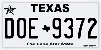 TX license plate DOE9372