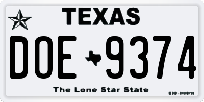 TX license plate DOE9374