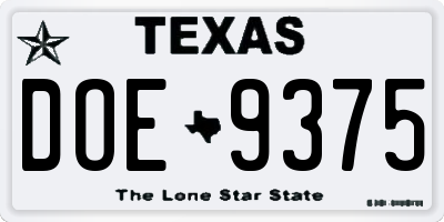 TX license plate DOE9375