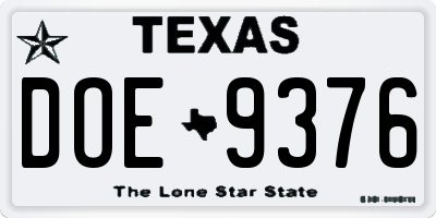 TX license plate DOE9376