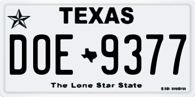 TX license plate DOE9377