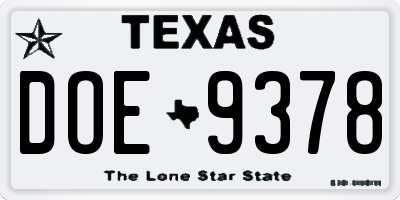 TX license plate DOE9378