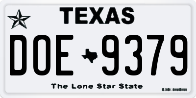 TX license plate DOE9379