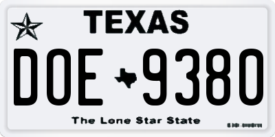 TX license plate DOE9380