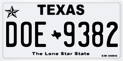 TX license plate DOE9382