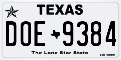 TX license plate DOE9384