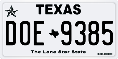 TX license plate DOE9385