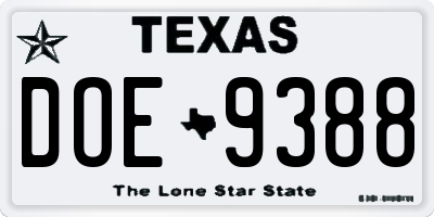 TX license plate DOE9388