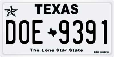 TX license plate DOE9391
