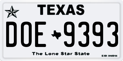 TX license plate DOE9393