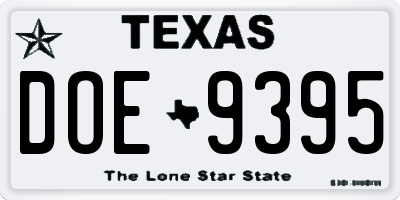 TX license plate DOE9395