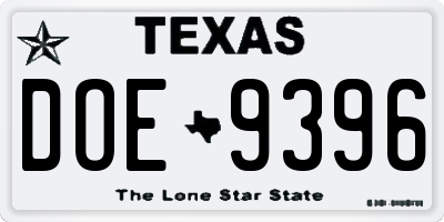 TX license plate DOE9396