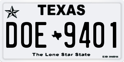 TX license plate DOE9401