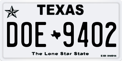 TX license plate DOE9402