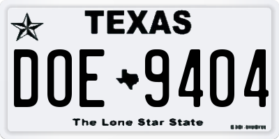 TX license plate DOE9404