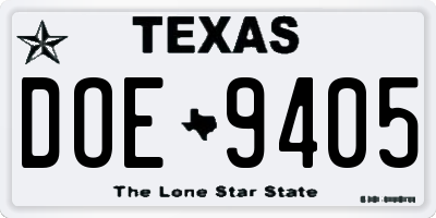 TX license plate DOE9405