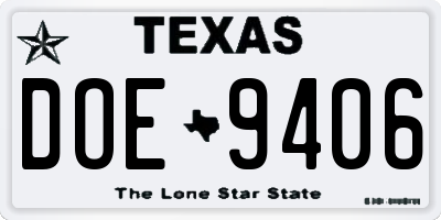TX license plate DOE9406