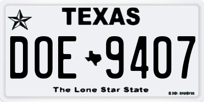 TX license plate DOE9407