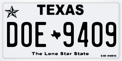 TX license plate DOE9409