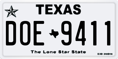 TX license plate DOE9411