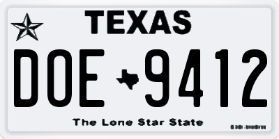 TX license plate DOE9412
