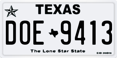 TX license plate DOE9413