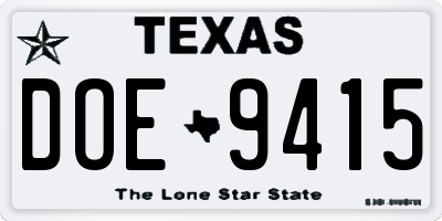 TX license plate DOE9415