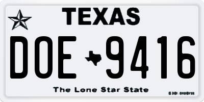 TX license plate DOE9416