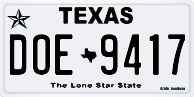 TX license plate DOE9417