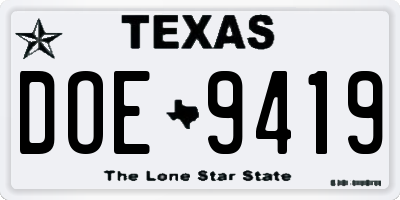TX license plate DOE9419
