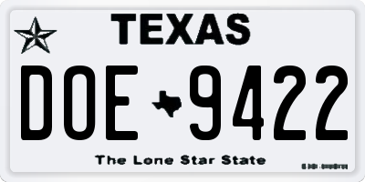 TX license plate DOE9422