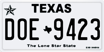 TX license plate DOE9423