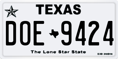 TX license plate DOE9424