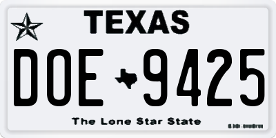 TX license plate DOE9425