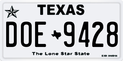 TX license plate DOE9428