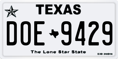 TX license plate DOE9429
