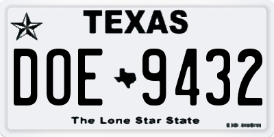 TX license plate DOE9432