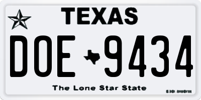 TX license plate DOE9434