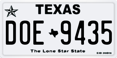 TX license plate DOE9435