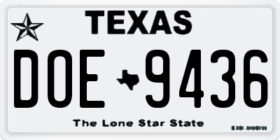 TX license plate DOE9436
