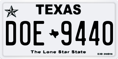 TX license plate DOE9440
