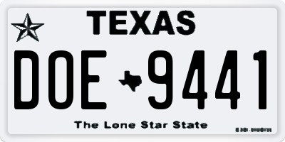 TX license plate DOE9441